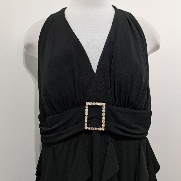 Vintage Betsy & Adam 90's Y2K Halter Neck Ruffle Goth Knee Length Dress S 14W - Picture 13 of 17